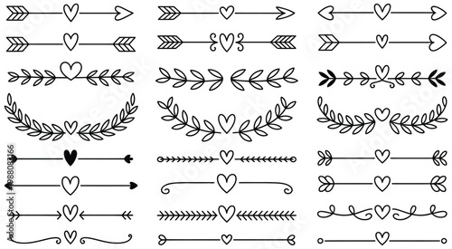 Decorative heart dividers and flourish ornaments for romantic wedding invitation design, elegant love themed cards, vintage swirl separators, ornamental graphic elements for branding, packaging, greet