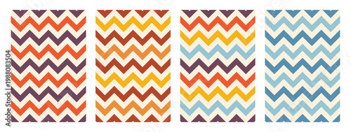 Seamless pattern set, trendy vintage colors, stripes zigzag, simple design, linear, textile print, geometric ornament decorative background, vector illustration.