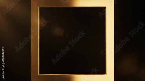 Golden picture frame on black background.