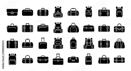 Collection of various travel bags and luggage icons.