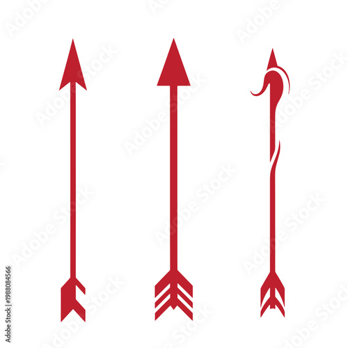 Red arrow on white background, three different red arrows arrow white background, red color arrowheads