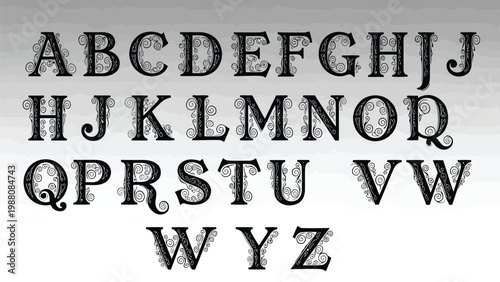 Elegant decorative script font showcasing uppercase and lowercase alphabet letters Vector
