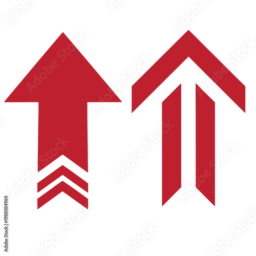 Red arrow two upward pointing arrows on white background