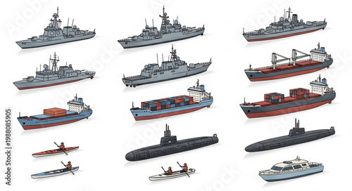 Collection of various model ships and submarines.