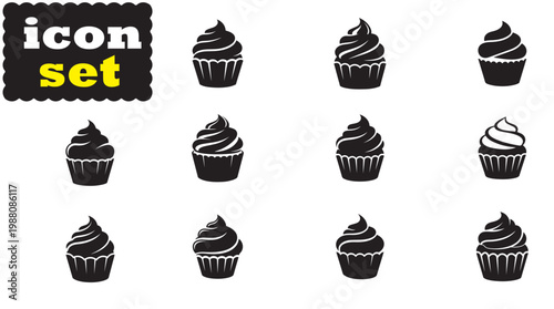 Cupcake icon Set, Cupcake Silhouette vector