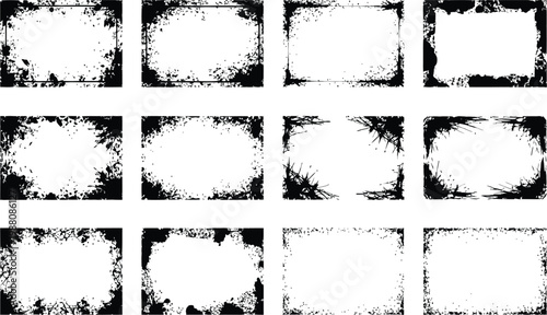 Grungy Distressed Border Frames Set, Black and White Textured Overlays