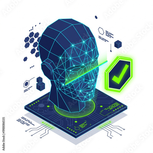 3D Face Recognition Biometric Authentication Cyber Security Vector
