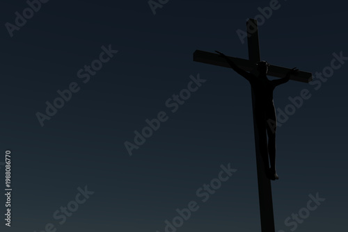 Silhouette of Jesus Christ on the cross at sunset or twilight background, Crucifixion concept.