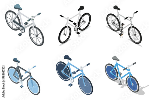 Collection of Six Isometric Bicycles with Different Colors and Styles