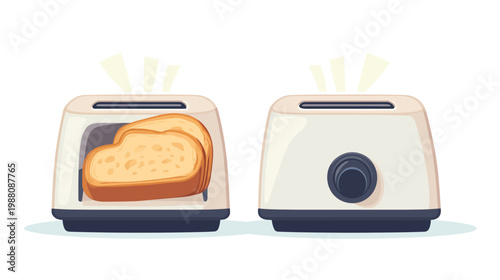 Illustration of two toasters, one with toasted bread slices inside and the other with dial