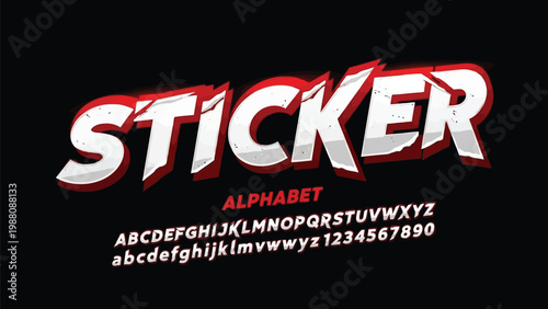 Stylish retro sticker font displaying the alphabet and numbers in bold design Vector