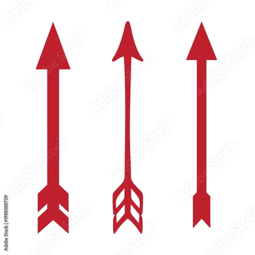 Three red arrows on white background, pointing upward arrowheads fletching