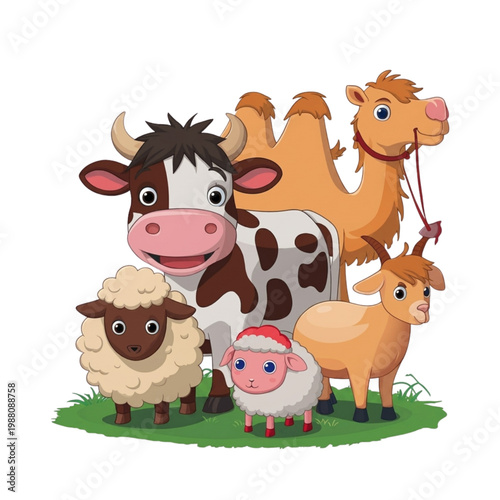 Illustration of Cheerful and Cute Farm Animal Cartoon Characters