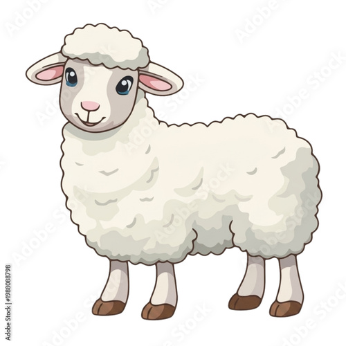 Cute and Adorable White Sheep Cartoon Illustration on White Background