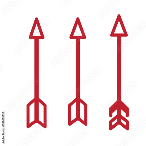 Three red arrows on white background, varying tail arrow symbols directional signs abstract shapes