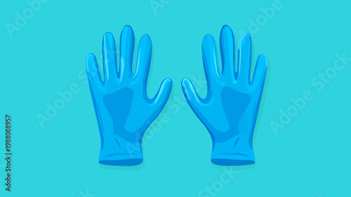 Cartoon illustration of two blue medical gloves against a vibrant turquoise background