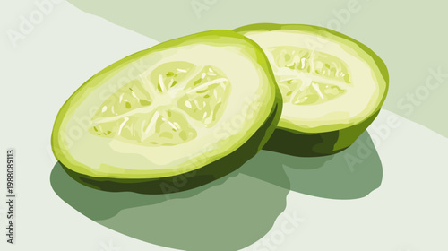 A colorful, fresh illustration of two green cucumber slices, set against a soft background