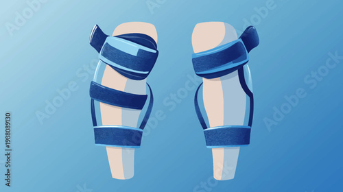 Artistic depiction of two leg braces in shades of blue and white against a light blue backdrop