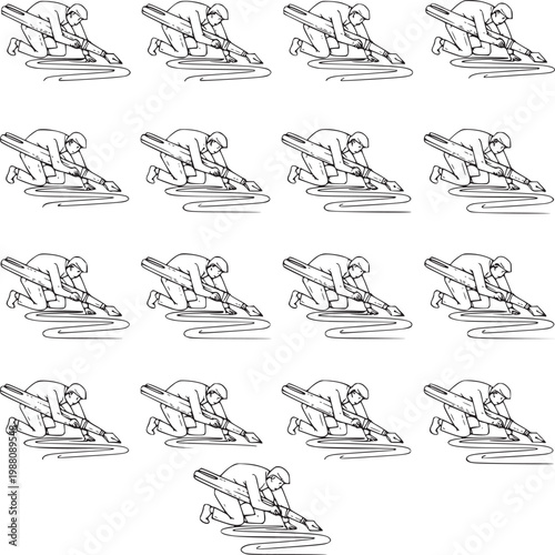sequence of woman rowing on ergometer in gym for fitness training illustration