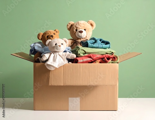 Cardboard box with toys