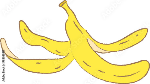 Hand drawn illustration of a yellow banana peel isolated on white background