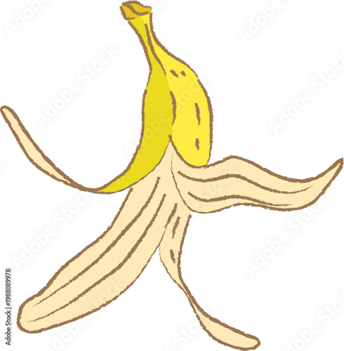 Hand drawn illustration of a yellow banana peel isolated on a white background