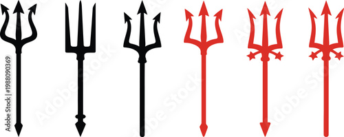 Trident vector icons in black and red colors for design