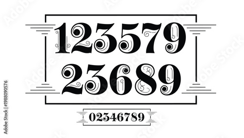 Vintage-style decorative number font display with ornate digits and symbols Vector