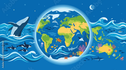 Earth Globe Ocean Waves.