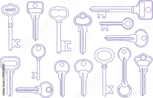 Antique key collection: a detailed silhouette of vintage locks and keys