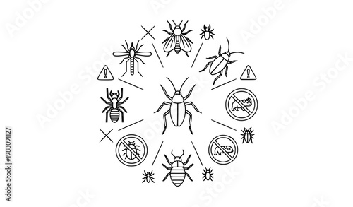Pest insect outline icon set vector with mosquito cockroach termite bug control editable stroke set