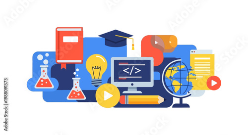 Education Technology Learning Icons Illustration.