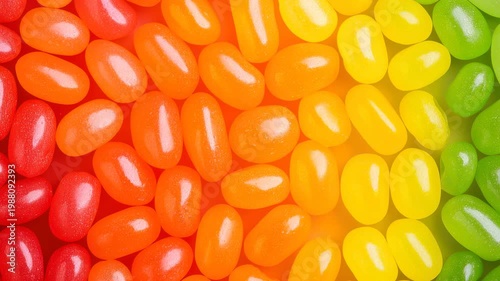 Colorful Jelly Beans Spread in a Beautiful Arrangement with Vibrant Shades of Red, Orange, Yellow, and Green