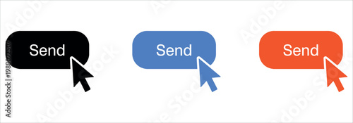 Canvastavla Modern 3D send buttons in black, blue, and red with directional arrows, ideal for web design, email marketing, and digital communication campaigns