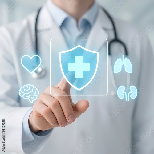 Healthcare Protection Concept with Shield and Medical Cross Interface