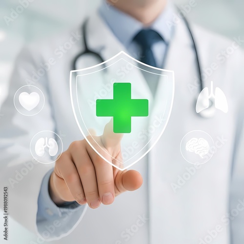 Healthcare Protection Concept with Shield and Medical Cross Interface