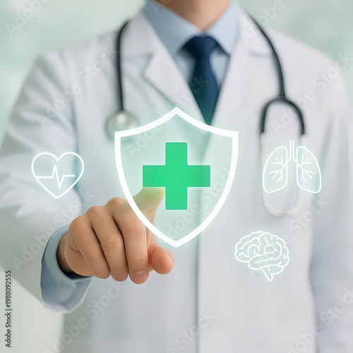 Healthcare Protection Concept with Shield and Medical Cross Interface