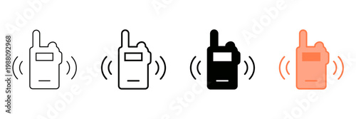 Set of minimalist walkie-talkie icons with transparent background, depicting communication symbols, two-way radio graphics, and handheld transceivers, vector illustration