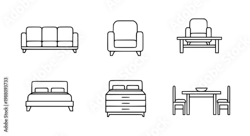 Minimal Furniture Icons Vector – UI Interior Set