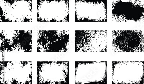 Set of Grunge Textured Black and White Borders and Frames