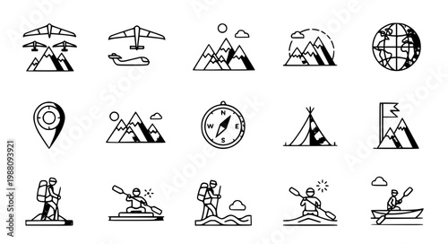Adventure Travel Vector – Paragliding Tourism Icon Set