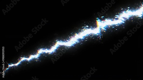 Abstract colorful energy light streak with digital distortion on black