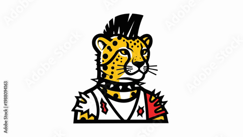 Cool cheetah character with punk rock style mohawk and spiked collar.