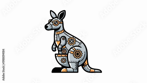 Steampunk Kangaroo Robot Vector Illustration.