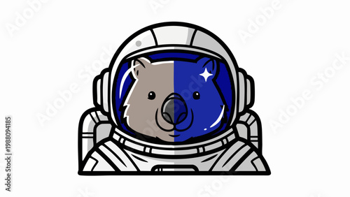 Cute cartoon wombat astronaut wearing a space suit helmet.