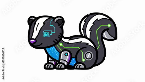 Futuristic robotic skunk with cybernetic circuit patterns.