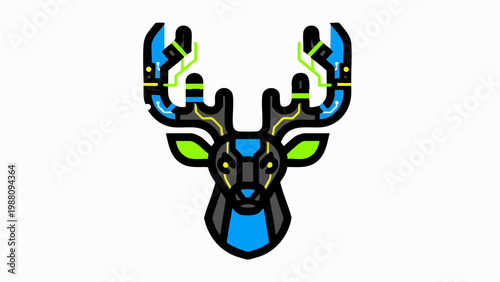 Futuristic Cybernetic Deer Head Graphic Illustration.