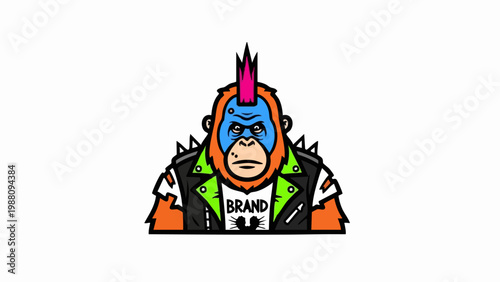 Cool punk rock orangutan with a mohawk hairstyle.