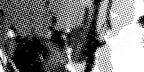 Abstract black and white halftone grunge background with bold dotted texture and splatter effect, modern vector design for edgy digital, print, and creative projects