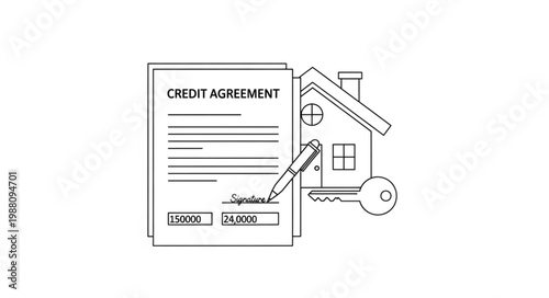 Credit agreement document with house and key illustration.